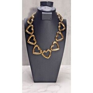 VTG Open Heart Necklace Gold Tone Valentine Statement Estate Love Light Weight